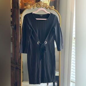 Mossimo Dutti Tricot Pinstriped Black and White Midi Dress w Grommet Tie Detail